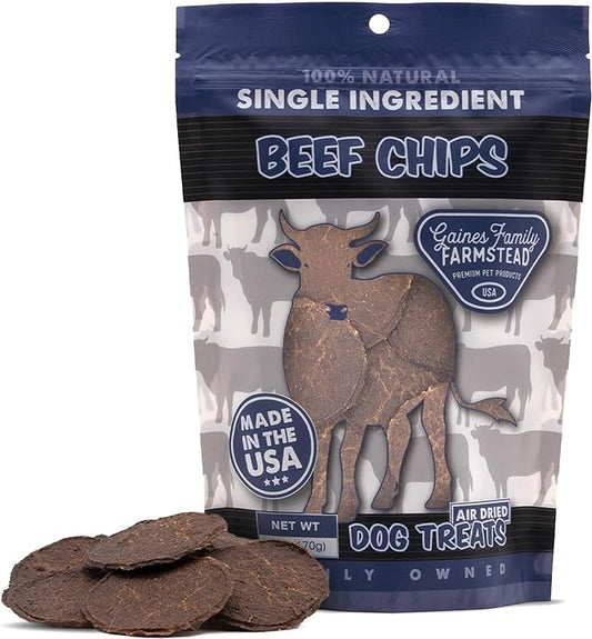 Gaines Family Farmstead Beef Chips for Dogs, All-Natural, Grain-Free, Soy-Free, Dye-Free, Healthy Dog Treats for All Ages & Breeds, Puppies, Made in USA, 6 oz