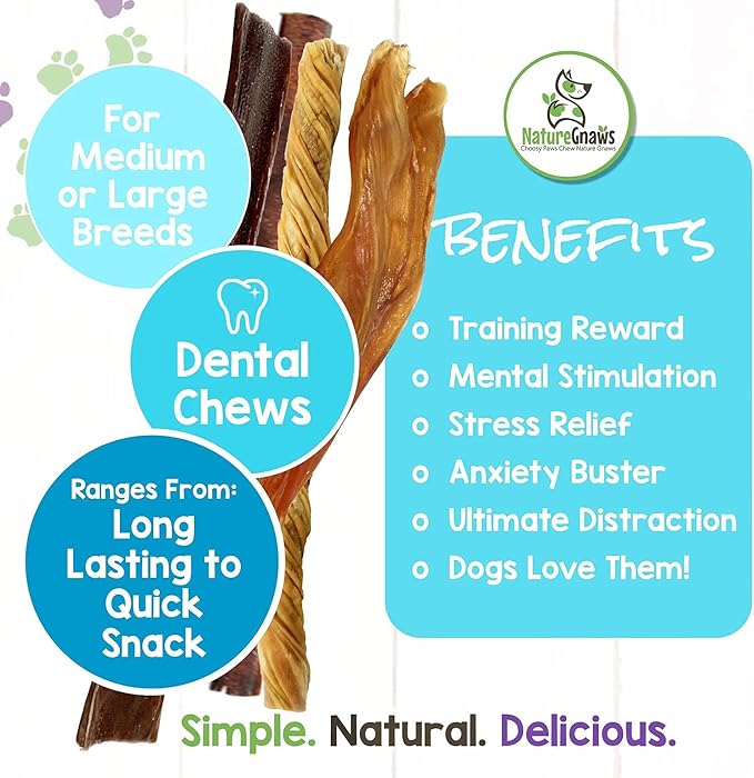 Nature Gnaws Variety Pack - Long Lasting Dog Chews for Dogs - Combo Pack of Bully Sticks, Beef Gullet and More - Dental Chews - Puppy Training Reward Large (12ct)