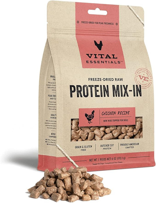 Vital Essentials Freeze Dried Raw Protein Mix-in Dog Food Topper, Chicken Mini Nibs Topper for Dogs, 6 oz