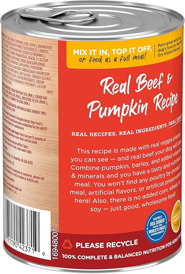 Nutrish Rachael Ray Beef, Pea & Brown Rice 28 Pounds Dry Dog Food + Beef & Pumpkin 13 Ounce (Pack of 12) Wet Dog Food Bundle