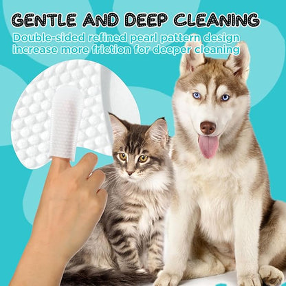 2-Pack Teeth and Ear Cleaner Finger Wipes, Dog and Cat Grooming Kit, Soothing Odor Control, Reduces Dirt and Wax Buildup (1*Teeth Wipes&Ear Wipes&Eye Wipes)