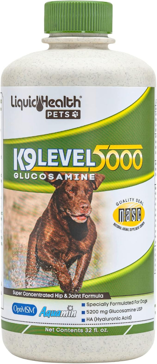 LIQUIDHEALTH 32 Oz K9 Liquid Glucosamine for Dogs Level 5000 with Glucosamine Chondroitin, Dogs MSM, Boswellia Serrata – Dog Hip and Joint Health, Dog Vitamins for Dog Joint Pain, Dog Joint Oil