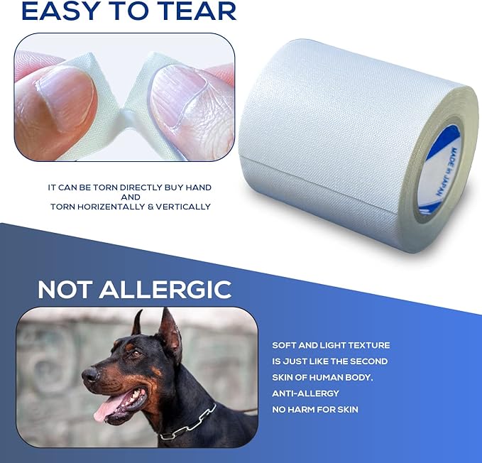 Ear Tape for Dogs 1 Pack with Dog Ear Cleaner Cotton Swabs, Self Adhesive Cotton Tape for Dog Ear Protection and Support, Ear Care Set for Dogs (2.0 inch (50 mm))
