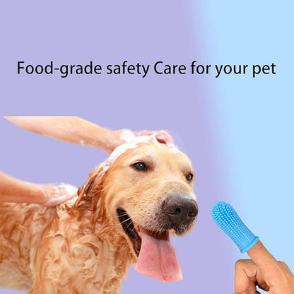 360º Dog Fingerbrush Toothbrush Kit (4-Pack) Ergonomic Design, Full Surround Bristles For Easy Teeth Cleaning, Dental Care For Puppies, Cats And Small Large Breed Pets, Blue Orange Pink Light Blue