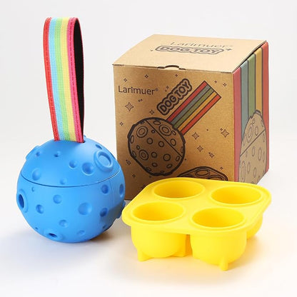 Fillable Dog Chew Toy, Treat Tray for Frozen Dog Food, DIY Fillable Rubber Treat Toy and Silicone Molds, Sturdy Chew Enrichment Stimulation Toys (Blue)