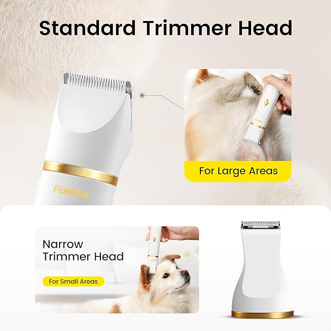 FERRISA Quiet Dog Grooming Kit, Cordless 4 in 1 Dog Clippers for Grooming Professional, Thick Coats Grooming Clippers Set for Dogs at Home, Small Dog Paw Hair Trimmer Nail Grinder Shaver for Cats Pets
