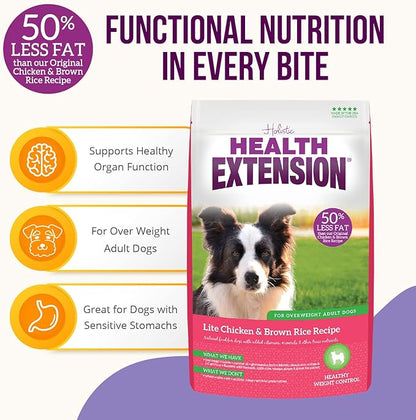 Health Extension Weight Control Dry Dog Food, Natural Food for Overweight Adult Dogs with added Vitamins & Mineral, Lite Chicken & Brown Rice Recipe (30 lbs / 13.6 kg)