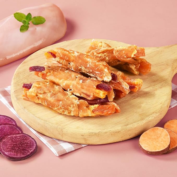 Dog Treats, Double Sweet Potato Chicken Jerky Wrapps Healthy Rawhide Free Dog Treats Chicken Jerky Low Fat High Protein Dog Snacks Chewy for Small Medium Large Dogs 10.58 OZ…