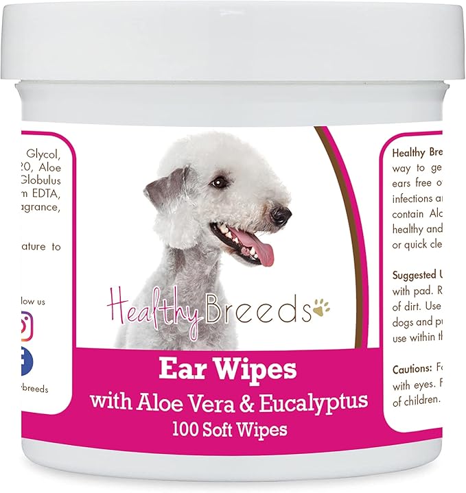 Healthy Breeds Bedlington Terrier Ear Cleaning Wipes with Aloe & Eucalyptus for Dogs 100 Count