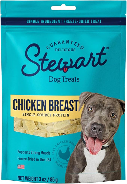 Stewart Freeze Dried Dog Treats, Chicken Breast, 3 oz, Grain Free & Gluten Free, Resealable Pouch, Single Ingredient, training treat in Beef Liver, Salmon, Chicken Liver & Chicken Breast 4, 14, 21 oz