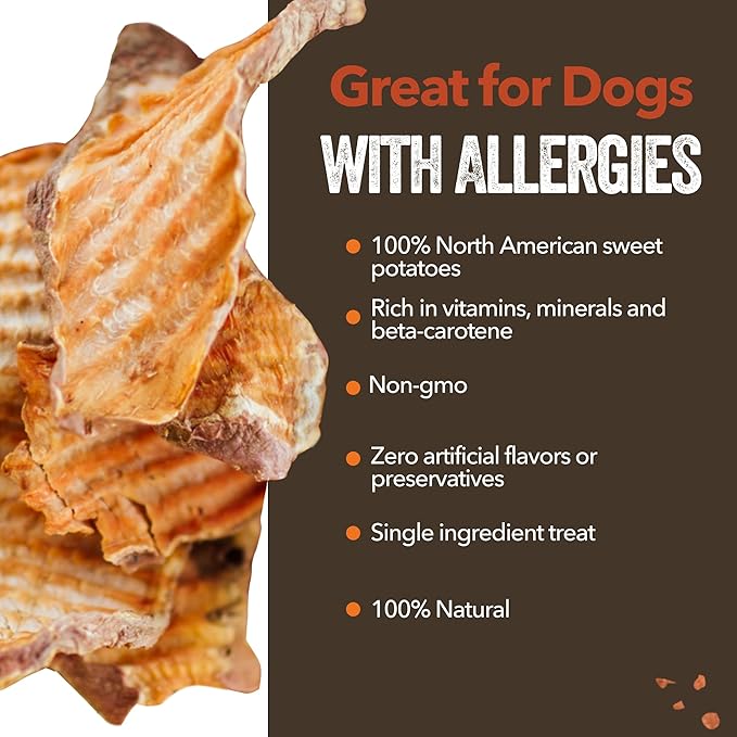 Gaines Family Farmstead Sweet Potato Dog Chips, 100% Natural Treats for Small & Large Dogs, Rawhide Alternative for Dog Training, Rich in Vitamins, Made in The USA, 8 Ounce Bag