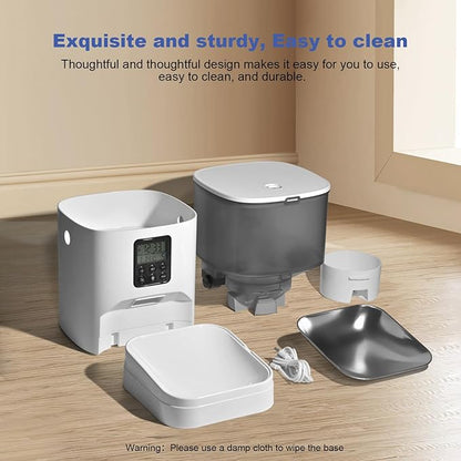Automatic Cat Feeder, Cat Food Dispenser with 10s Voice Recorder, Pet Feeder up to 8 Meals per Day, Timed Cat Feeder with Dry Food Sealed Ring(White, 4L)