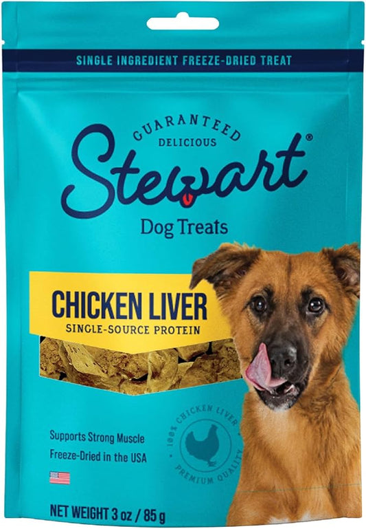 Stewart Freeze Dried Dog Treats, Beef Liver, Salmon, Chicken Liver & Chicken Breast, 4 oz, 12 oz, 14 oz, 21 oz, Resealable Tub, Grain Free & Gluten Free, Single Ingredient, Dog Training Treats