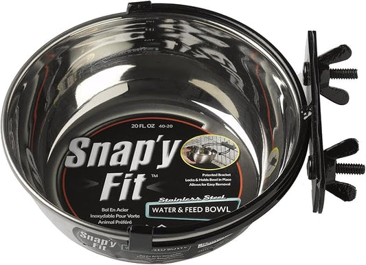MidWest Homes for Pets Snap'y Fit Food Bowl | Pet Bowl, 20 oz. (2.5 cups) | Dog Bowl Easily Affixes to a Metal Dog Crate, Cat Cage or Bird Cage | Pet Bowl Measures 6L x 6W x 2H Inches,Silver
