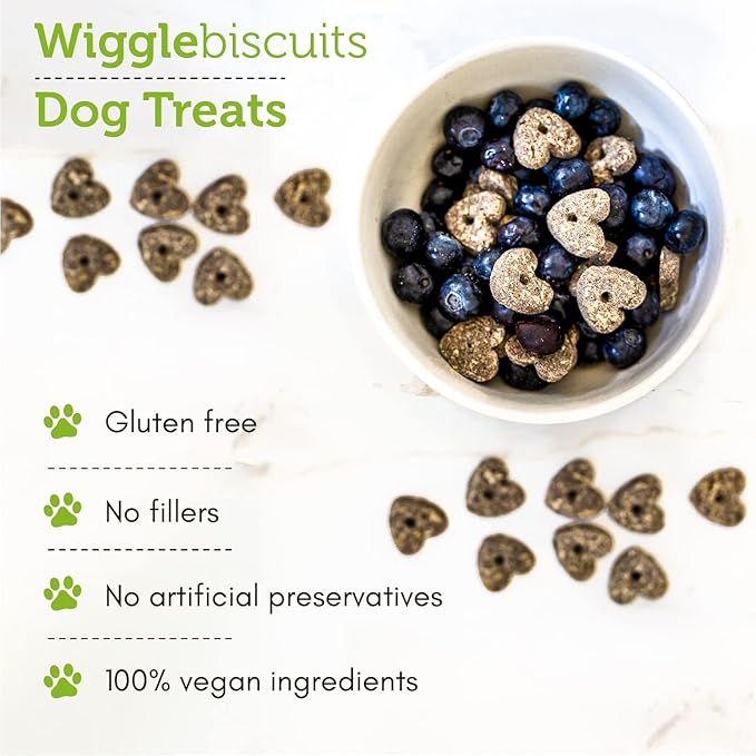 V-dog Vegan Soft and Chewy Wiggle Dog Biscuits - Dog Training Treats - Small, Medium and Large Breeds - Natural Blueberry Flavor Superfoods - 10 ounce - All Natural - Made in The USA