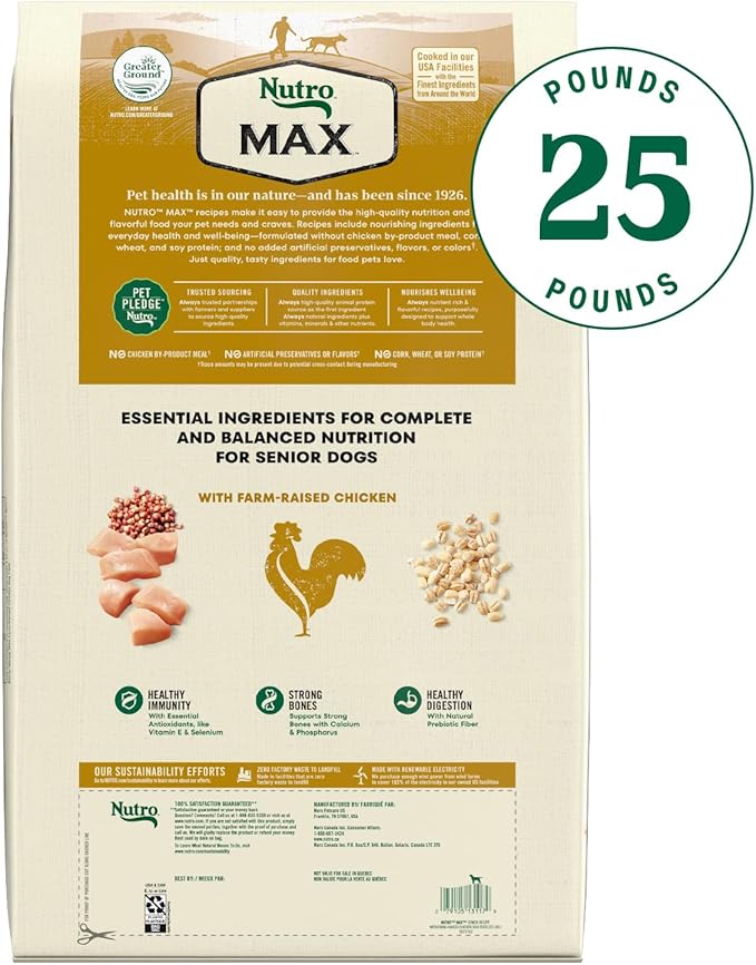 Nutro Max Senior Dry Dog Food with Farm-Raised Chicken, 25 lb. Bag
