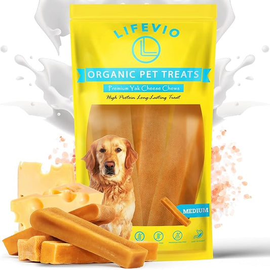 Medium Himalayan Yak Chews, (Pack of 4) 100% Natural Yak Cheese Dog Chews Long Lasting for All Breeds & Sizes with Pink Salt & Lime Juice