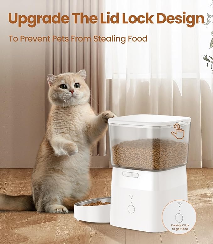 ROJECO Automatic Cat Feeders,2.4G WiFi Automatic Cat Food Dispenser with APP Feeding Control,2L Auto Timed Pet Feeder for Cats &Puppy,Dogs Pet Feeder with Stainless Steel Bowl