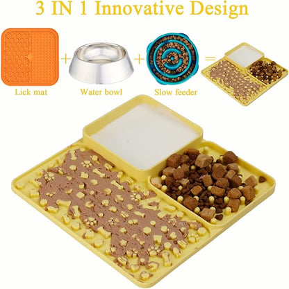 3 in 1 Lick Mat for Dogs/Cats, Dogs/Cats Lick Mat, Dogs/Cats Food Mat, Premium Lick Mats with Suction Cups, Slow Down The Pet's Eating Speed to Help Digestion(Yellow)