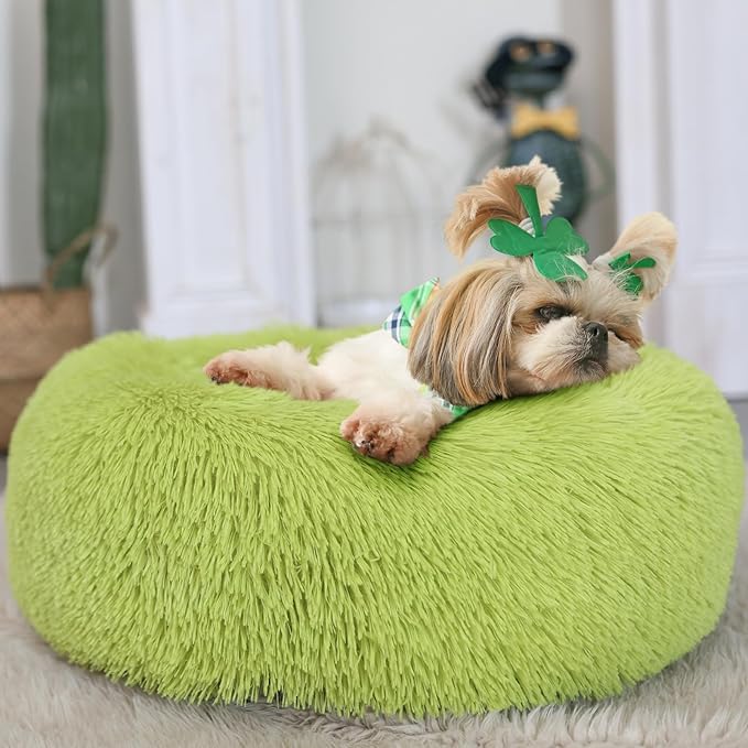Puppy Bed for Calming Dog 23 Inches Dark Gray Anti-Anxiety Donut Dog Bed for Small Medium Dogs Washable Fuzzy Dog Bed Fits up to 15 lbs Pets Beds for Small Dog