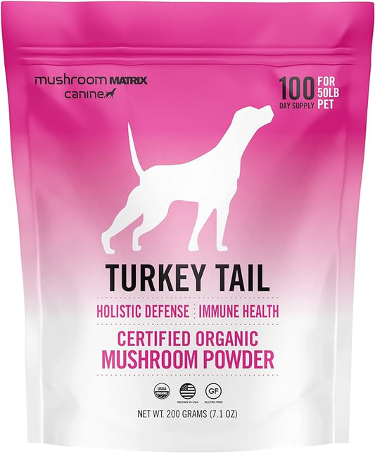 Om Mushroom Matrix Pet - Canine | Turkey Tail | USA Grown Human-Grade Organic Mushroom Powder Pet Supplement | Immunity Support & Holistic Defense for Dogs & Cats | 200 Grams, 7.1 oz