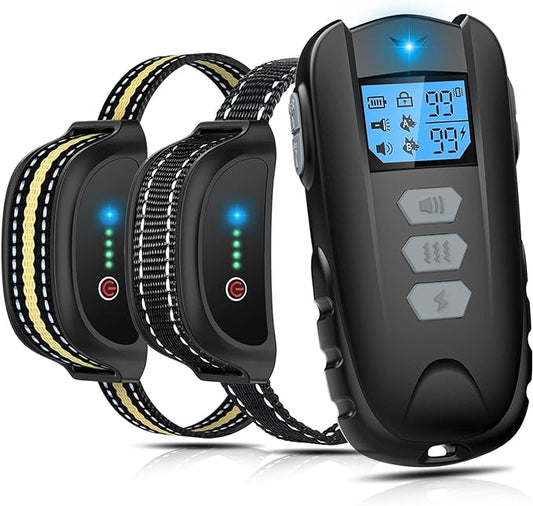 Dog Training Collar for 2 Dogs, Dog Shock Collar with Remote for Large Medium Small Dogs (15-150lbs), Rechargeable E-Collar Waterproof Collars with 3 Training Modes, Beep Vibration and Shock
