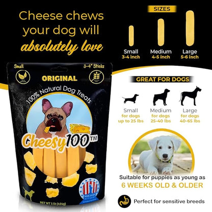 Cheese Dog Chews|US-Crafted for Puppies & Dogs |Softer Natural Alternative to Himalayan Dog Chews & Yak Chews| Salt & Rawhide-Free| Tastier than Yak Chews (5 Small Sticks)