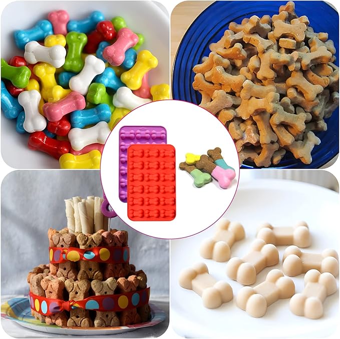 Paw Print Mold Puppy Dog Paw and Bone Silicone Molds 4pcs Dog Treat Molds Silicone Baking Mold for Puppy Treats Ice Cream Cubes Tray Biscuits Chocolate Candy Jelly Dog Snack Muffin Pan