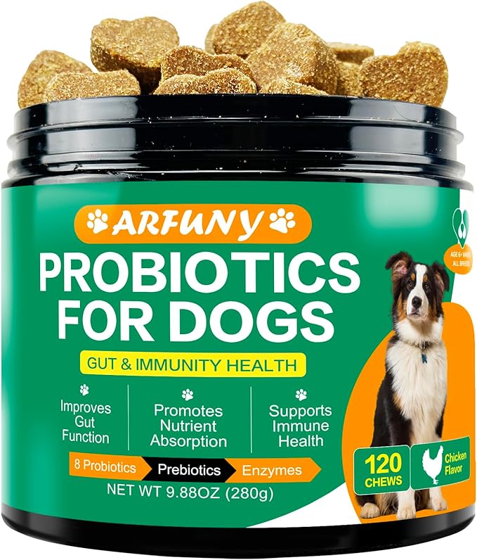 Probiotics Chews for Dogs with Prebiotic & Digestive Enzymes,Support Gut Health, Digestion, Immunity, Relief Seasonal Allergies, Diarrhea, Constipation (Chicken Flavor / 120 Chews)