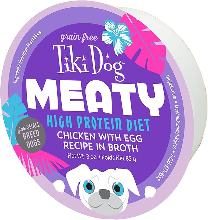 Tiki Dog Meaty Wet Dog Food, Chicken with Egg, 3 oz. Cups (4 Count)