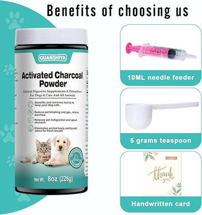 Activated Charcoal for Dogs, Cats, and All Pets, 8oz(Powder), Activated Charcoal Powder for Poisonings, Digestive Upset, and Diarrhea, Eliminates Odors, Non-GMO, Gluten Free