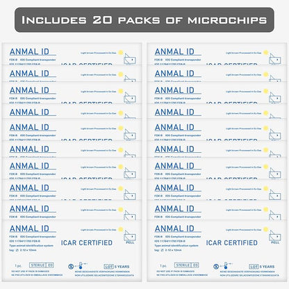 Smoostart 20 Pack 2.12x12mm Universal Standard Pet Microchip, ISO11784(85)/FDX-B Pet ID Tags, 15 Bit Microchip Dog for Animal/Pet/Dog/Cat/Pig