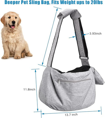 Ownpets Pet Sling Carrier, Fits 15 to 20lbs Extra-large Dog/Cat Sling Carrier Reversible and Hands-Free Dog Bag with Adjustable Strap and Pocket Shoulder Pad for Outdoor Travel Hiking