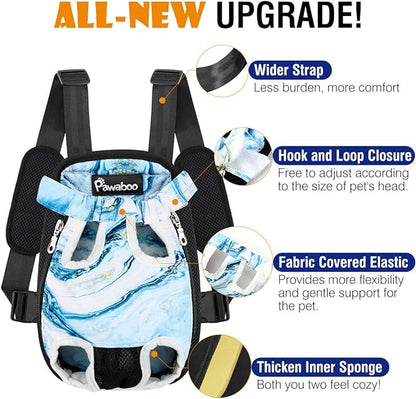 Pawaboo Pet Carrier Backpack, Adjustable Pet Front Cat Dog Carrier Backpack Travel Bag, Legs Out, Easy-Fit for Traveling Hiking Camping for Small Medium Dogs Cats Puppies, Extra Large, Blue Marble