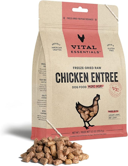 Vital Essentials Freeze Dried Raw Dog Food, Chicken Mini Nibs Entree, 5.5 oz