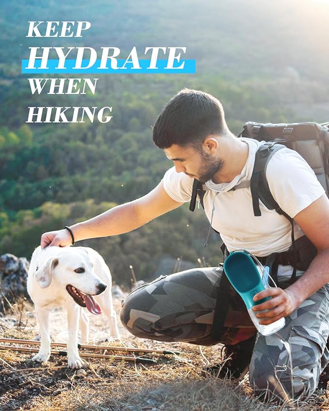 Dog Water Bottle 2 in 1, Leak Proof Portable Pet Water Bottle with Food Container, Outdoor Portable Water Dispenser for Cat, Puppy Supply for Walking, Hiking, Camping, Travel(10oz Indigo)
