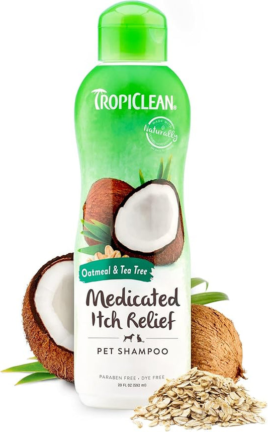 TropiClean Medicated Dog Shampoo for Allergies and Itching | Tea Tree & Oatmeal | Pet Shampoo Derived from Natural Ingredients for Sensitive Skin | Made in the USA | 20 oz.