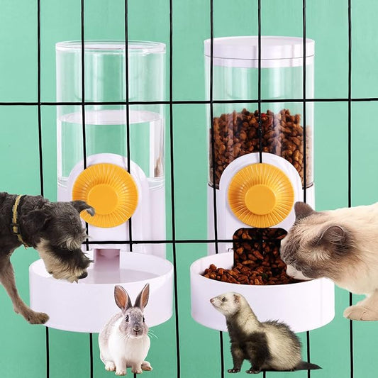 Hanging Automatic Food Water Dispenser,Gravity Rabbit Feeder and Water Dispenser Set,Cage Cat Food and Water Dispenser Food Bowl for Bunny Chinchilla Guinea Pig Hedgehog Ferret