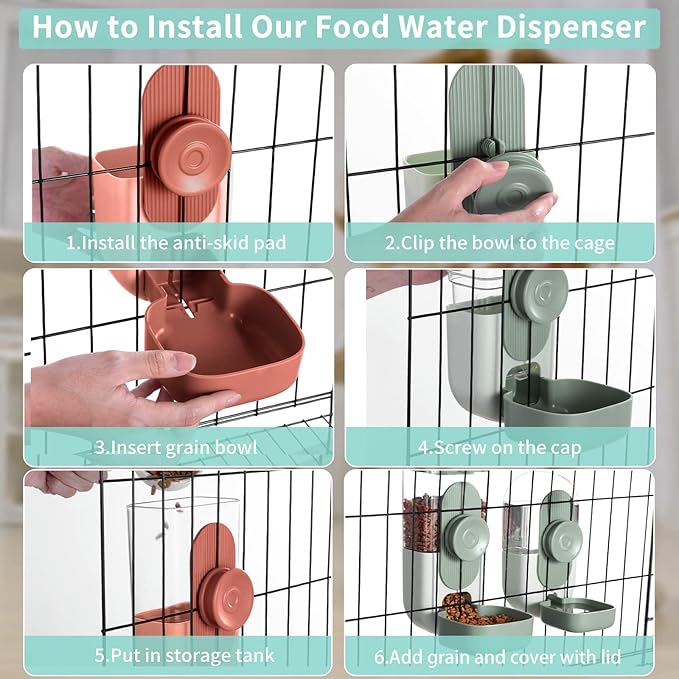 Hanging Automatic Food Water Dispenser,Gravity Rabbit Feeder and Water Dispenser Set,Cage Cat Food and Water Dispenser Food Bowl for Bunny Chinchilla Guinea Pig Hedgehog Ferret