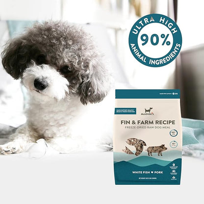 McLovin's Freeze Dried Dog Food, Fin and Farm Recipe (48 oz) - Premium Raw, Grain and Gluten Free - Made in North America - an Ideal Meal or Dog Food Topper, for All Ages and Sizes - No Refrigeration