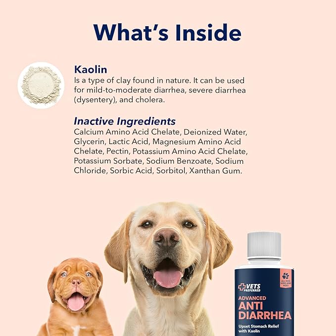 Vets Preferred Anti Diarrhea Liquid for Dogs - Dog Diarrhea Relief with Pectin and Kaolin (8 oz.) | Once every 12 hours for Dog Diarrhea & Dog Gas Relief