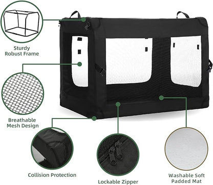 24 inch 3-Door Collapsible Dog Crate for Small Dogs, Portable Dog Travel Crate for Indoor & Outdoor, Soft Side Puppy Foldable Kennel Cage with Durable Mesh Windows & Strong Steel Frame