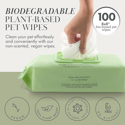 Premium Dog Wipes Cleaning Wipes for Dogs Cat Wipes Pet Wipes Biodegradable Non-Scented Non Alcohol Wipes w/Aloe Vera Plant Puppy Wipes Dog Paw Wipes Dog Face Wipes Great for Puppy Pads