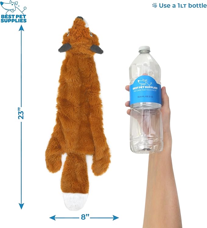 Best Pet Supplies Stuffing Free Squeaky Dog Toys for Small Dogs, Medium Dogs, and Large Dogs, Durable, Best Dog Chew Toy for Teething Puppy, Indoor Play, Holds Plastic Bottle - Fox, Raccoon, Medium