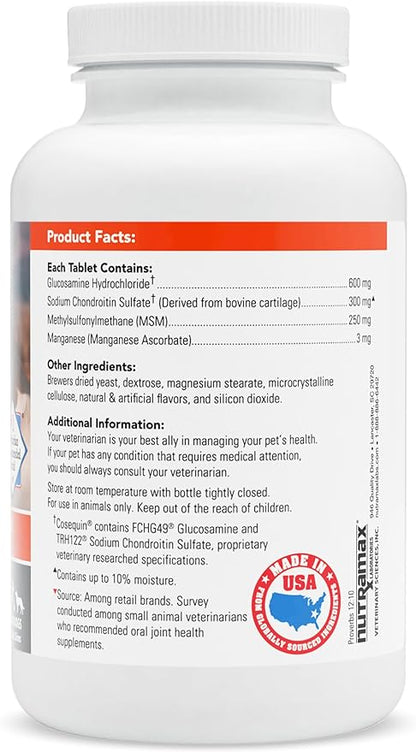 Nutramax Laboratories Cosequin Maximum Strength Joint Health Supplement for Dogs - With Glucosamine, Chondroitin, and MSM, 132 Chewable Tablets
