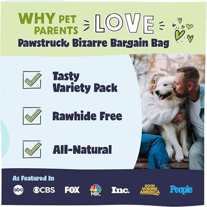 Pawstruck Bizarre Bargain Bag Assorted Natural Dog Chew Treats - Animal Ears, Jerky, Bones, Hooves, Beef Straps - Long Lasting Rawhide Alternative for Chewers All Breeds - 1 lb - Packaging May Vary
