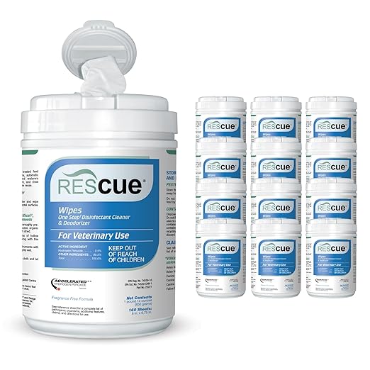REScue One-Step Disinfectant Cleaner & Deodorizer Wipes for Vet Use – Cleaner for Kennels, Litter Boxes & More – 160-Wipes, 1 Canister (Pack of 12)