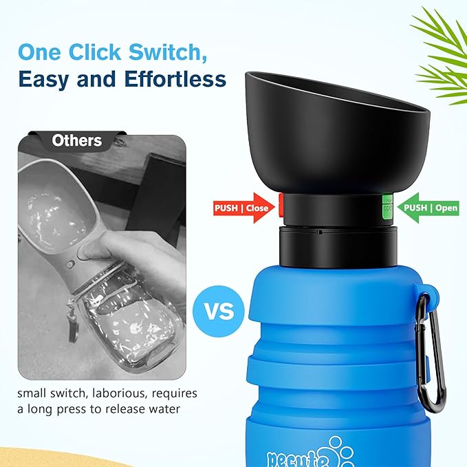 Pecute Dog Water Bottle Portable, 29oz Dog Foldable Water Bottle with Folding Bowl, Carabiner Clip, 5 Levels Capacity, 100% Food Grade Silicone, Dog Water Bottle for Outdoor Walking, Hiking, Travel