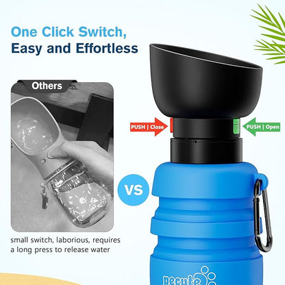 Pecute Dog Water Bottle Portable, 29oz Dog Foldable Water Bottle with Folding Bowl, Carabiner Clip, 5 Levels Capacity, 100% Food Grade Silicone, Dog Water Bottle for Outdoor Walking, Hiking, Travel