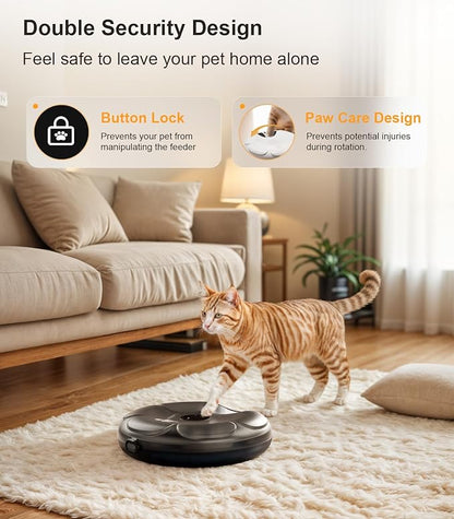 Casfuy Automatic Cat Feeder Cordless - Automatic Cat Food Dispenser with Stainless Steel Tray for Wet Food Rechargeable Auto Feeder for Cats Small Dogs with Programmable Timer Low Battery Indicator